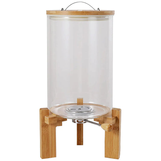 Borosilicate LH-360 Glass Rice Dispenser with Wooden Stand - 8L