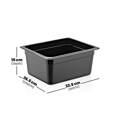 Rubber Plas Tech Black Polycarbonate GN 1/2 Container 15 cm deep - HorecaStore