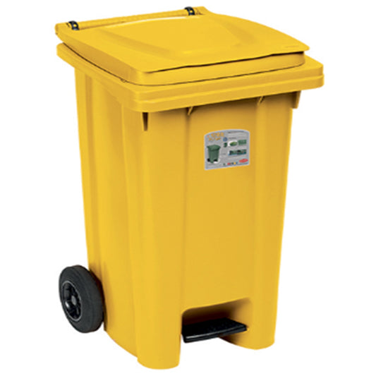 Stefanplast SFH.25705 Signal Yellow Wheeled Bin with Pedal, 120 L