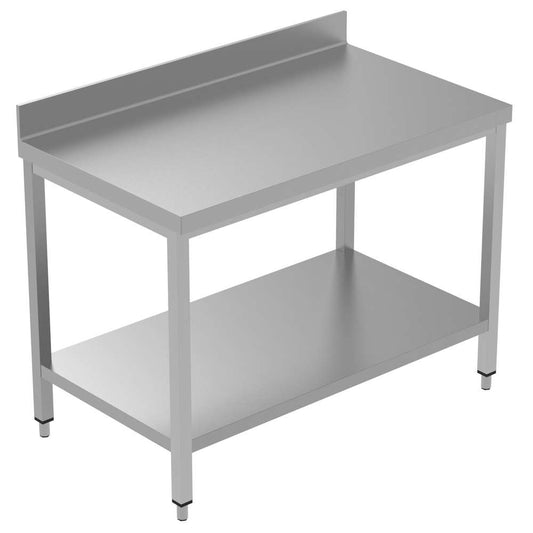 Arex CTR712A Stainless Steel Work Table with Bottom Shelf and Rear Upstand, 120x70x85 cm