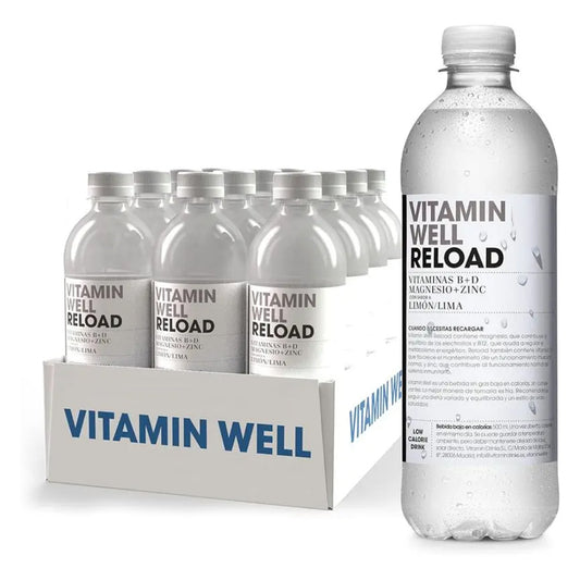 Vitamin Well Reload Lemon/Lime Vitamin B + D Magnesium + Zinc, 500ML, Pack of 12pcs