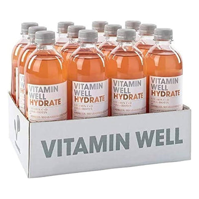 Vitamin Well Hydrate Rhubarb/Strawberry Vitamin C + D Zinc + Biotin, 500ML, Pack of 12pcs