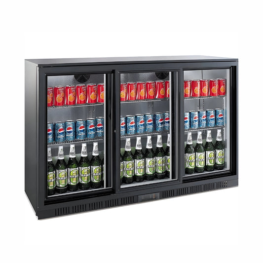 THS Three Sliding Door Bar Cooler Black, 300 L, 133.5 x 51 x 90 cm