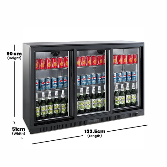 THS Three Sliding Door Bar Cooler Black, 300 L, 133.5 x 51 x 90 cm