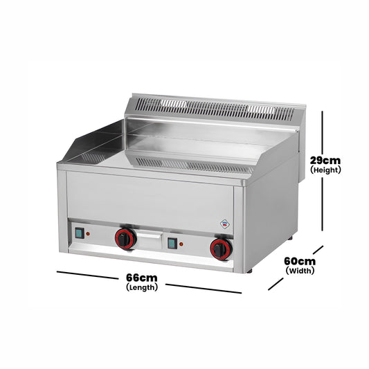 RM Gastro Electric Griddle Double Plate Chrome Finish, 6 kW, 66 x 60 x 29 cm