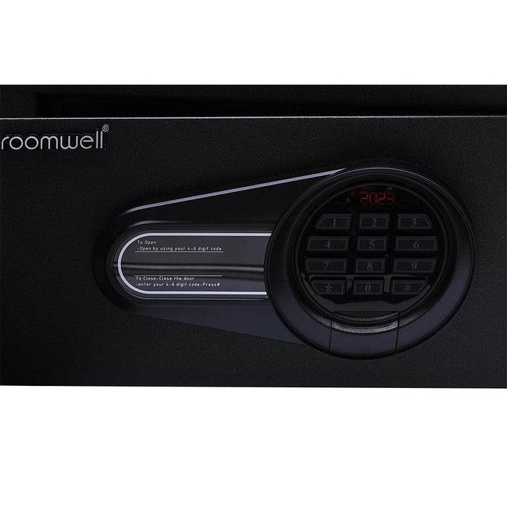 Roomwell UK Premium Large Safe Box 15'', H 19.5 x W 43 x D 37 cm, Solid Bolt Steel Constructed Laser Cut Curved Body, 20 mm Solid, Black - HorecaStore