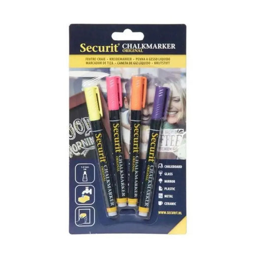 Securit BL-SMA100-V4-TRO Chalkmarkers Blister, Color Assorted Tropical, Set of 4