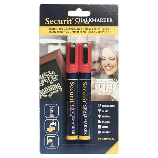 Securit BL-SMA510-RD Chalkmarker Blister, Color Red, Set of 2